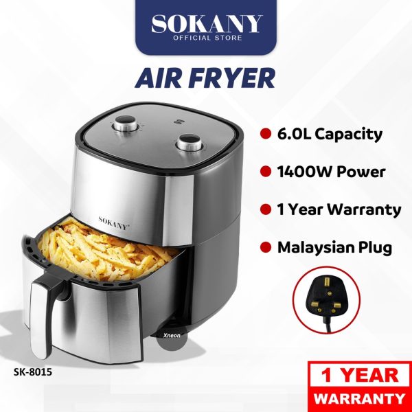 Sokany 8015 the newest air fryer high quality best sell 1400W 6L electric air fryer