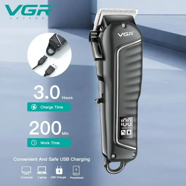 VGR V-683 Electric Hair Clipper, Rechargeable Hair Trimmer Barber Haircut Machine, LED Smart Screen, 2000mAh Battery