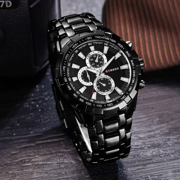 CURREN 8023 Stainless Steel Analog Watch for Men - Black and Silver