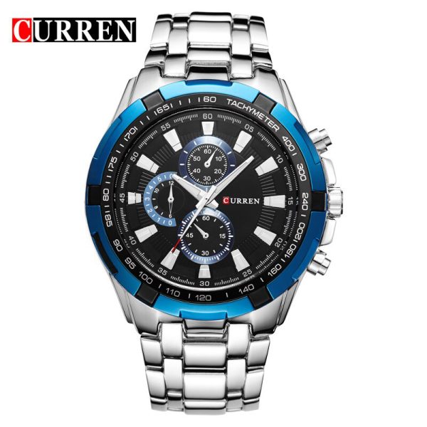 CURREN 8023 Stainless Steel Analog Watch for Men - Royal Blue and Silver