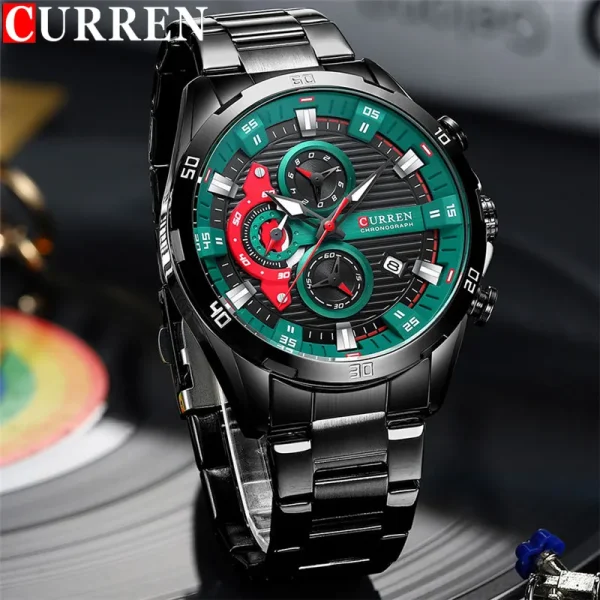 Curren 8402 Stainless Steel Wrist Watch for Men - Black Green