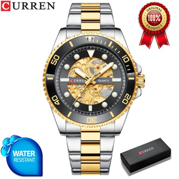 Curren 8412 Stainless Steel Wrist Watch for Men - Black and Silver