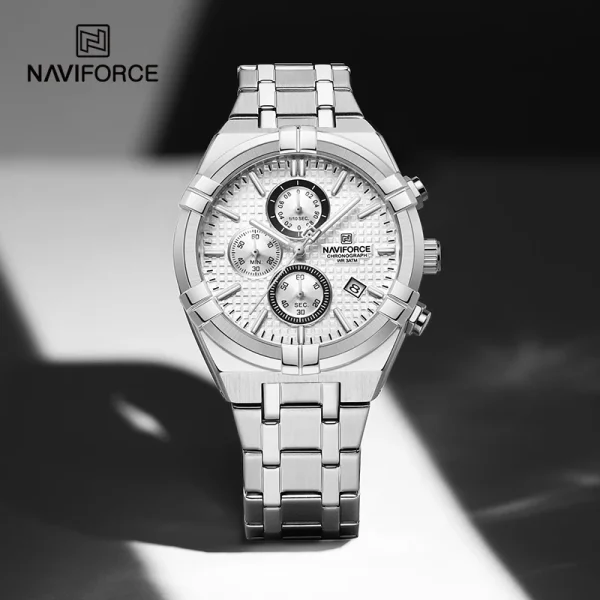 Naviforce 8042 CH Stainless Steel Analog Quartz Watch for Men - Silver