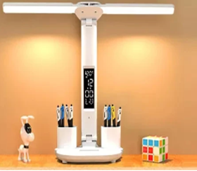 Folding Double Headed Table Lamp with Pen Holder